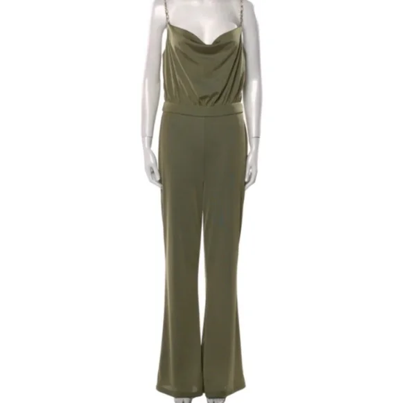 Jason Wu Emmett Cowl Neck Jumpsuit with Jewel Straps Olive M - Picture 2 of 12